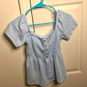 Blue and white off shoulder top from no boundaries size small